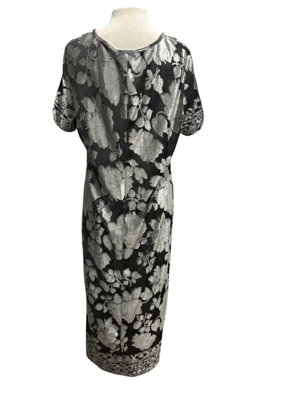 Vintage CW Rose Woman Silver Floral Metallic Maxi Dress Boho Art to Wear XL - Picture 5 of 9
